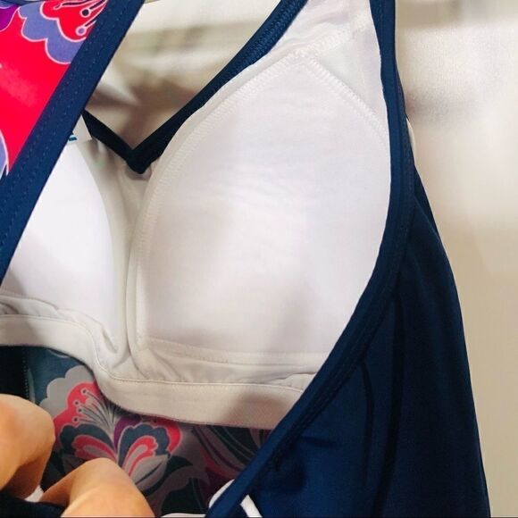 Land’s End Blue Coral Pink Tankini Swimsuit Top Racerback - Picture 7 of 7